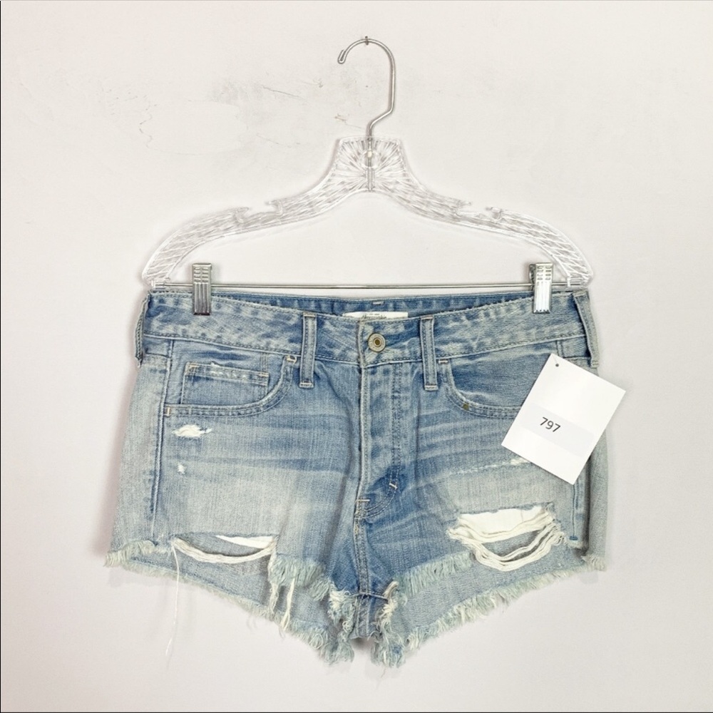 A&F high rise distressed denim short